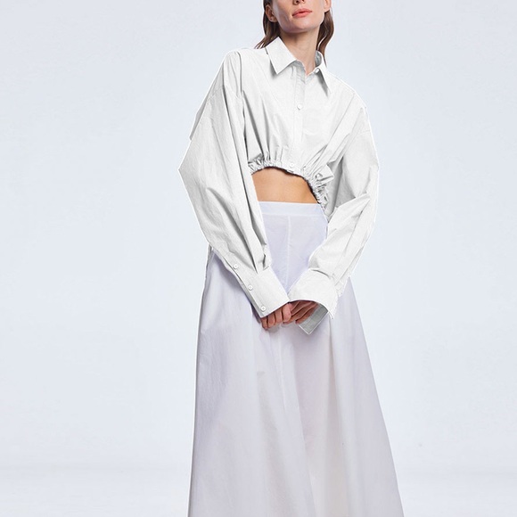 NEW** LATTELIER WHITE CROPPED DRAWSTRING TOP - Picture 5 of 9